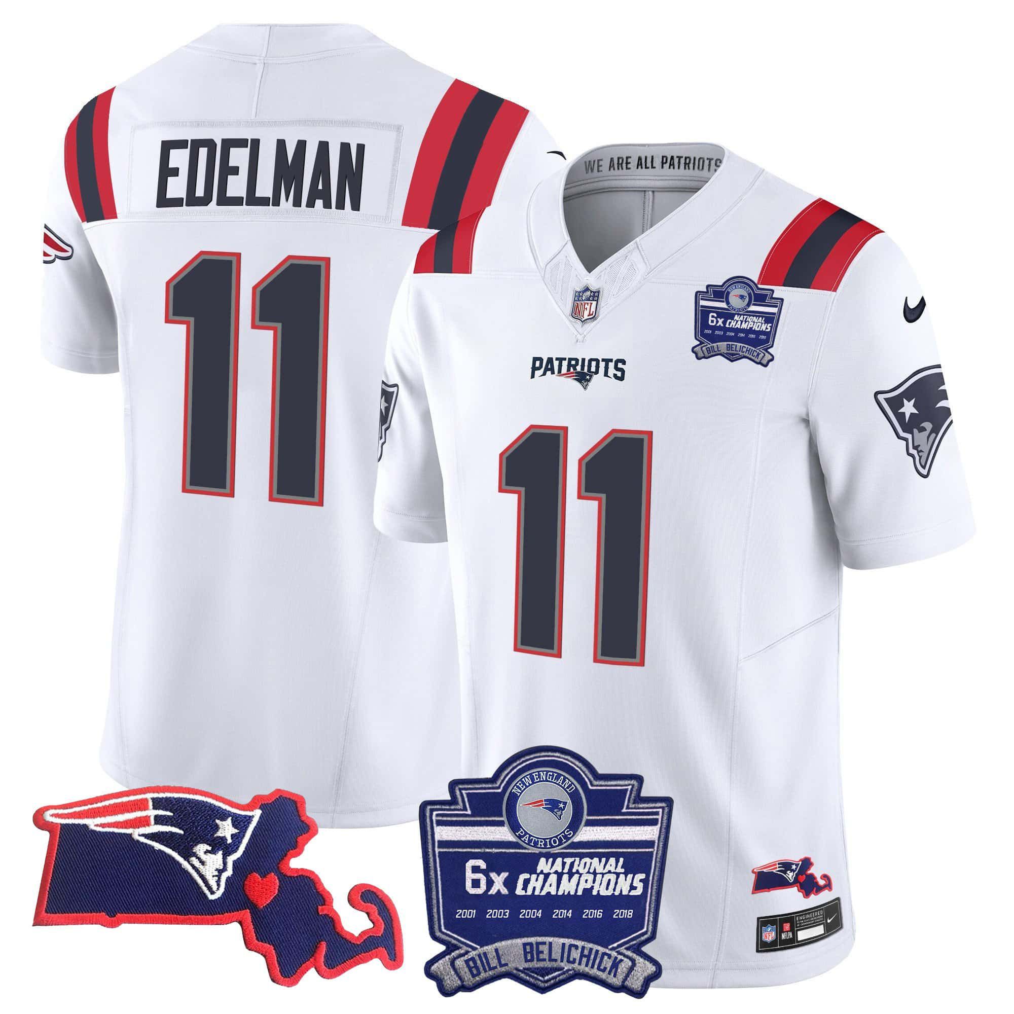 Men New England Patriots #11 Edelman White 2024 Nike 6x Champions Patch Vapor Limited NFL Jersey->indianapolis colts->NFL Jersey